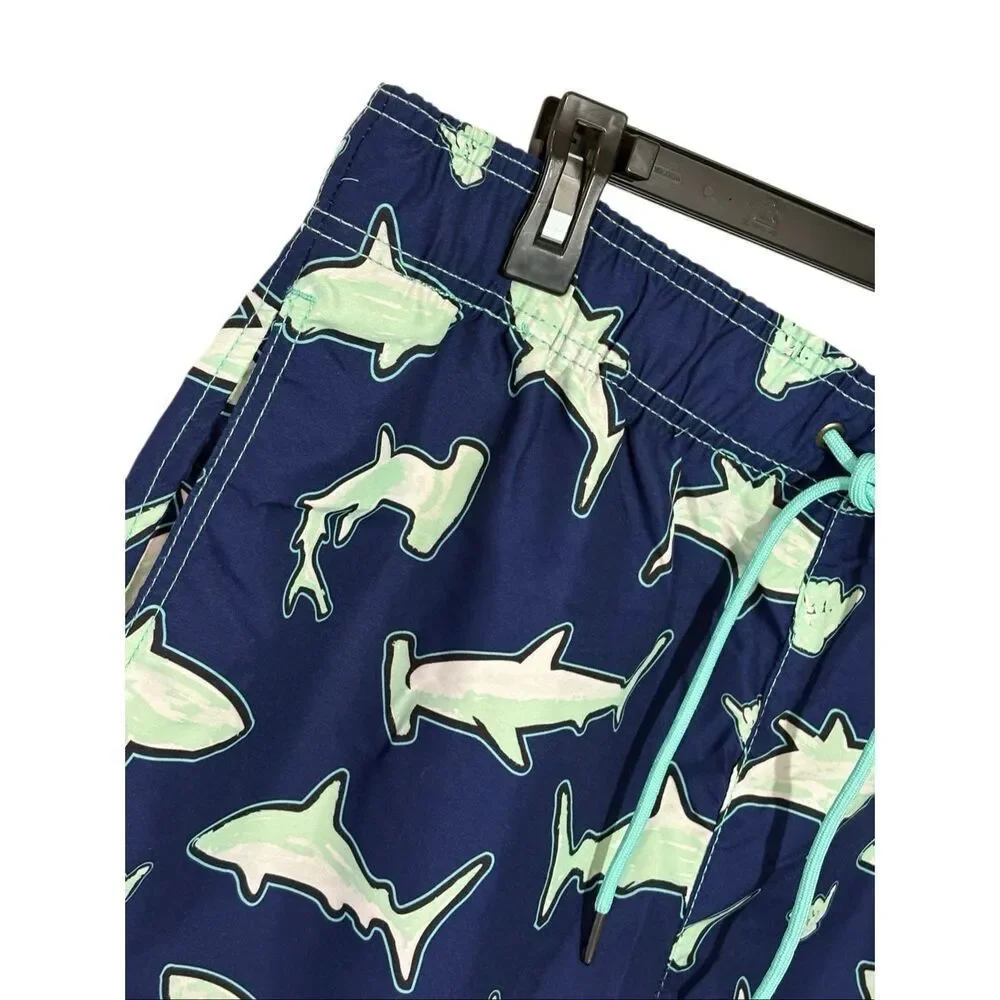 NWT Beach Bros “Scribble Shark” swim trunks in blue - XL